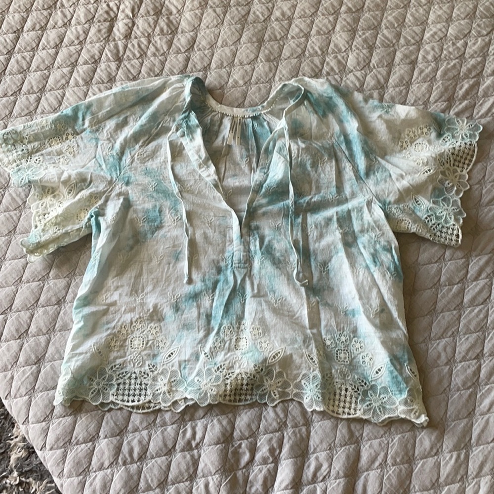 Anthropologie Embroidered Tie Dye Blouse NWOT